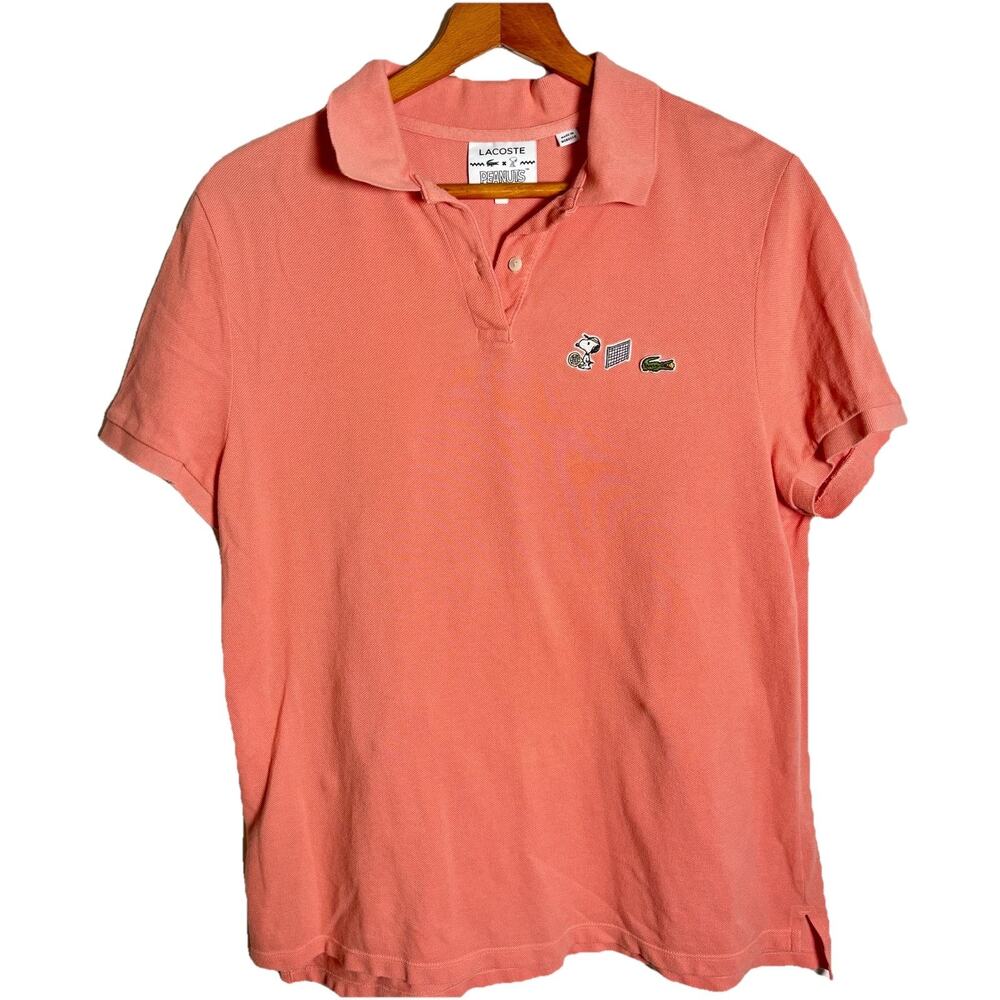 Lacoste x Peanuts Women's Polo Shirt Sz 44 Snoopy Tennis Pink Salmon
